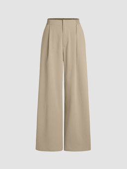 Cider - High Waist Solid Pleated Wide Leg Trousers ()