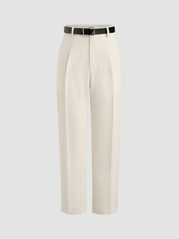 Cider - High Rise Solid Pocket Cropped Tapered Trousers with Belt