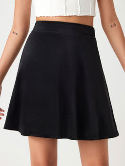 Cider - Velvet High Waist Solid Pleated Mini Skirt