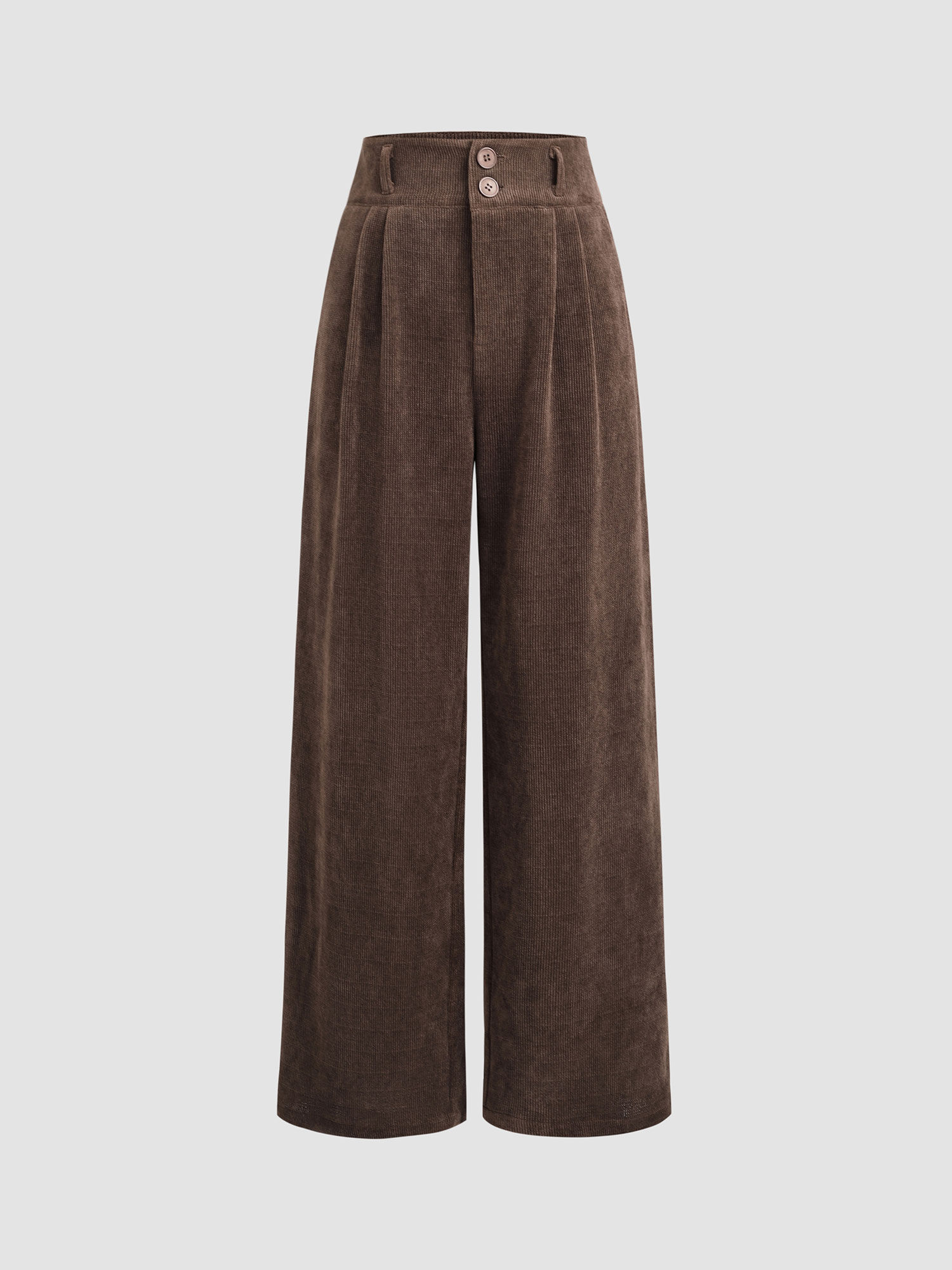 Corduroy High Waist Solid Pleated Wide Leg Trousers