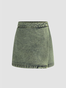 Cider - Denim High Waist Washed Cut Out Mini Skirt
