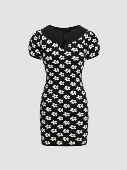 Cider - Knit V-Neck Floral Cut Out Dress