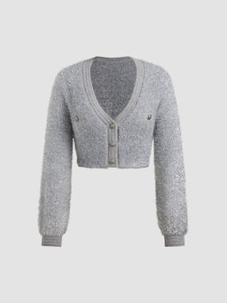 Cider - V-Neck Knitted Long Sleeve Crop Cardigan
