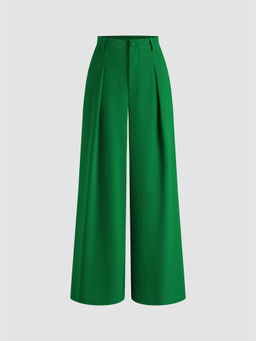 Cider - High Waist Solid Zipper Wide Leg Trousers