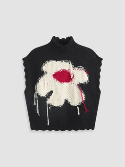 Cider - High Neck Flower Knitted Crop Vest