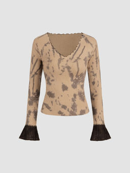 Cider - V-Neck Tie Dye Knitted Long Sleeve Top