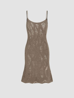 Cider - Wool-Blend U-Neck Ripped Knitted Mini Dress