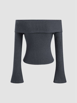 Cider - Off-Shoulder Solid Long Sleeve Top