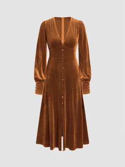 Cider - Velvet Split Button Maxi Dress