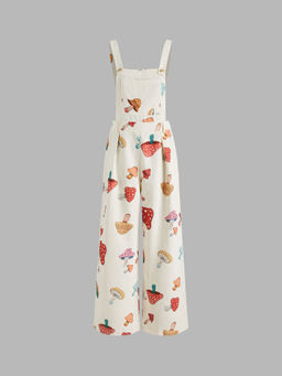 Cider - Corduroy Square Neck Mushroom Zipper Jumpsuit