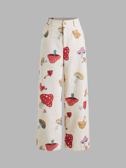 Cider - Corduroy Mid Waist Mushroom Pocket Wide Leg Trousers