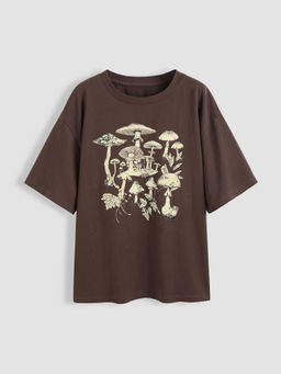 Cider - Jersey Round Neckline Mushroom Short Sleeve Top