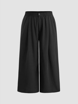 Cider - Solid High Waist Pleated Pocket Wide Leg Trousers Curve & Plus