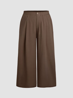 Cider - Solid High Waist Pleated Pocket Wide Leg Trousers Curve & Plus