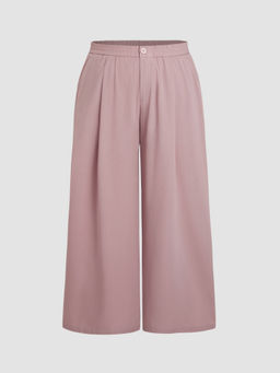 Cider - Solid High Waist Pleated Pocket Wide Leg Trousers Curve & Plus