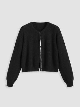 Cider - Wool-Blend Knit Round Neckline Button Cardigan Curve & Plus