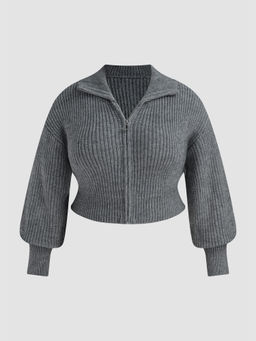 Cider - Solid Knit Polo Zipper Cardigan Curve & Plus