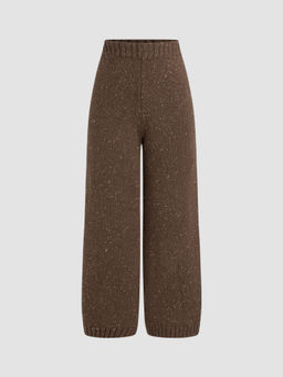 Cider - Wool-Blend Mid Waist Knitted Solid Elastic Waist Wide Leg Trousers