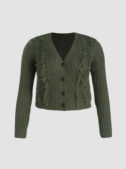 Cider - V-Neck Solid Knitted Button Cardigan Curve & Plus