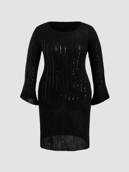 Cider - Knit U-Neck Sequin Split Midi Dress Curve & Plus