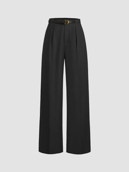 Cider - Mid Rise Solid Pocket Straight Leg Trousers with Belt