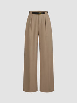Cider - Mid Rise Solid Pocket Straight Leg Trousers with Belt