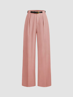 Cider - Mid Rise Solid Pocket Straight Leg Trousers with Belt