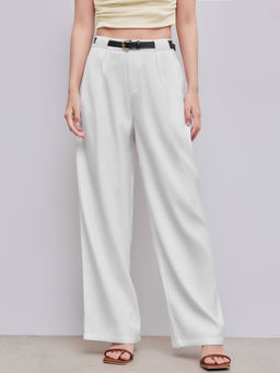 Cider - Mid Rise Solid Pocket Straight Leg Trousers with Belt