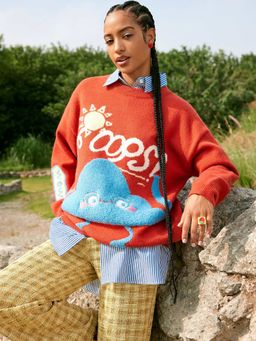 Cider - Oops Round Neck Cartoon Graphic Sweater