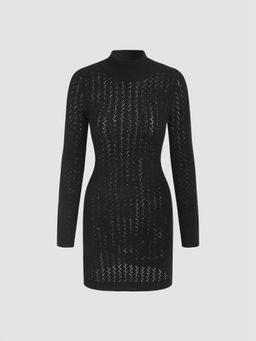 Cider - Knit Stand Collar Solid Mini Dress