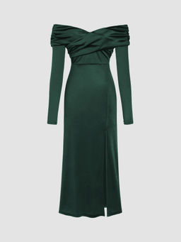 Cider - Velvet Off-Shoulder Solid Split Maxi Dress