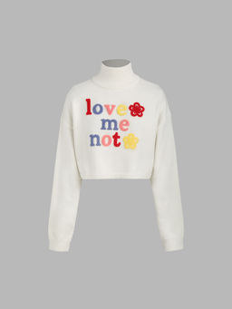 Cider - Love Me Not High Neck Flower Knitted Crop Sweater
