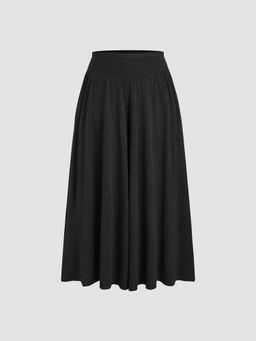 Cider - Solid Jersey Middle Waist Ruffle Pocket Wide Leg Trousers Curve & Plus