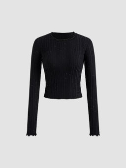Cider - Round Neckline Star Knitted Long Sleeve Top