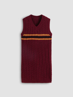 Cider - Cable Knit V-Neck Stripe Mini Dress