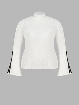 Cider - High Neck Rib Knit Split Bell Sleeve Sweater Curve & Plus