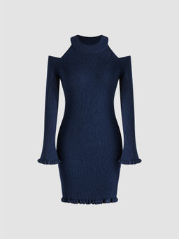 Cider - Knit Off-Shoulder Solid Asymmetrical Mini Dress