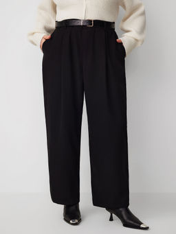 Cider - High Waist Solid Tapered Trousers with Belt Curve & Plus