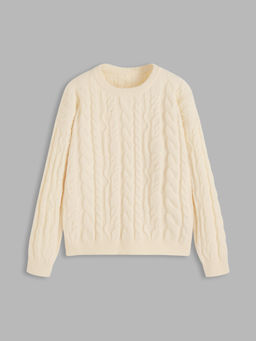 Cider - Cable Knit Round Neckline Long Sleeve Sweater