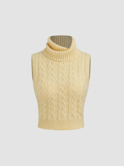 Cider - High Neck Solid Cable Knit Crop Vest
