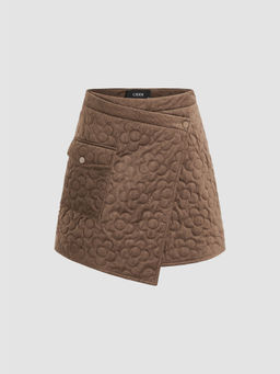 Cider - Mid Waist Floral Quilted Button Mini Skirt