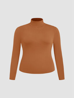 Cider - Solid High Neck Jersey Long Sleeve Tee Curve & Plus