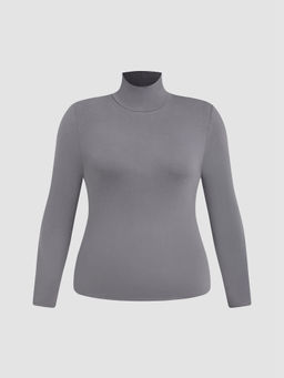 Cider - Solid High Neck Jersey Long Sleeve Tee Curve & Plus