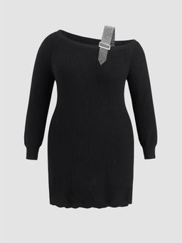 Cider - Knit Asymmetrical Neck Mini Dress Curve & Plus