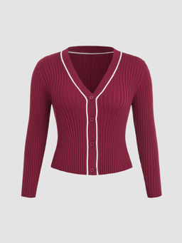 Cider - V-Neck Rib Knit Button Cardigan Curve & Plus