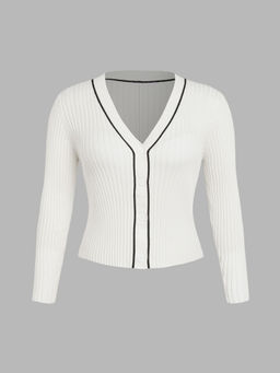 Cider - V-Neck Rib Knit Button Cardigan Curve & Plus