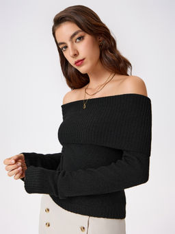 Cider - Off-Shoulder Knitted Long Sleeve Top