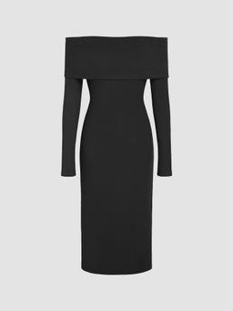 Cider - Jersey Off-Shoulder Solid Split Midi Dress