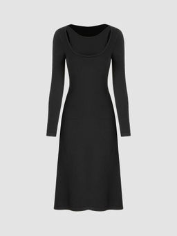 Cider - Knit Round Neckline Cut Out Midi Dress
