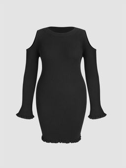 Cider - Knit Off-Shoulder Solid Asymmetrical Mini Dress Curve & Plus